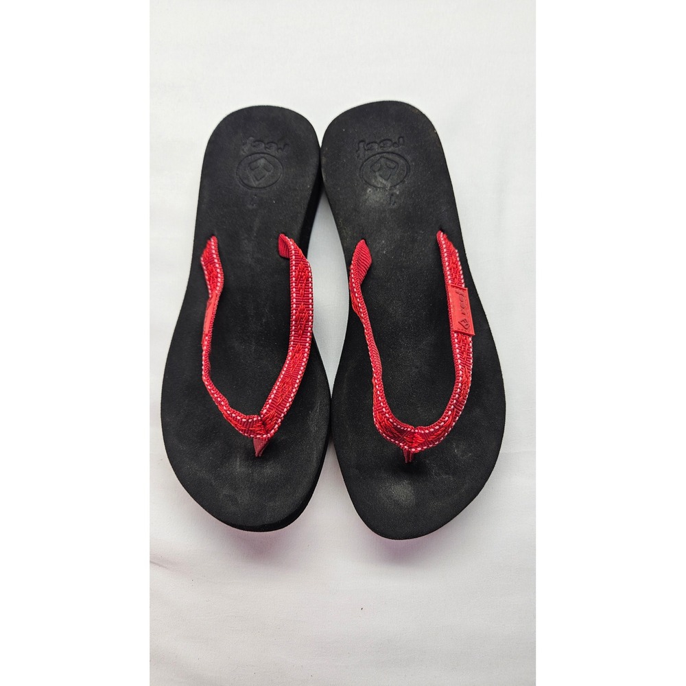 Reef Sandy Womens Red Woven Strap Platform Flip Flops Sandals Size 7